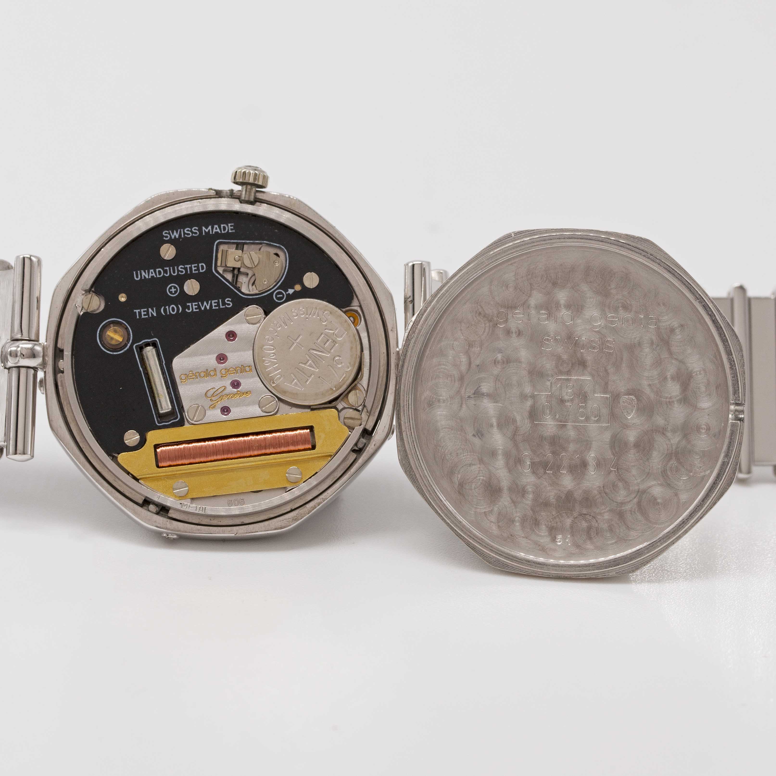 AN 18K SOLID WHITE GOLD & DIAMOND GERALD GENTA TRIPLE CALENDAR MOONPHASE BRACELET WATCH CIRCA - Image 8 of 10