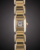 A LADIES 18K SOLID GOLD CARTIER TANKISSIME BRACELET WATCH DATED 2005, REF. W650018H / 2829 WITH