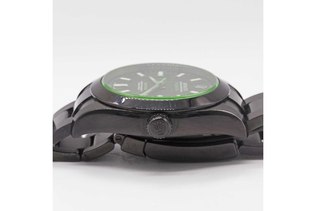 A GENTLEMAN'S BLACK COATED STAINLESS STEEL BAMFORD ROLEX OYSTER PERPETUAL "GREEN GLASS" MILGAUSS - Image 8 of 8