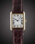 A GENTLEMAN'S SIZE 18K SOLID GOLD CARTIER TANK WRIST WATCH CIRCA 1960s Movement: 17J, manual wind,
