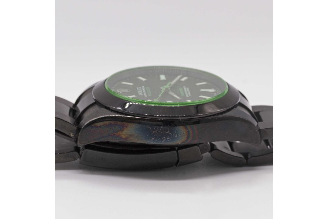 A GENTLEMAN'S BLACK COATED STAINLESS STEEL BAMFORD ROLEX OYSTER PERPETUAL "GREEN GLASS" MILGAUSS - Image 7 of 8