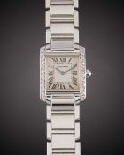 A LADIES 18K SOLID WHITE GOLD & DIAMOND CARTIER TANK FRANCAISE BRACELET WATCH CIRCA 2005, REF.