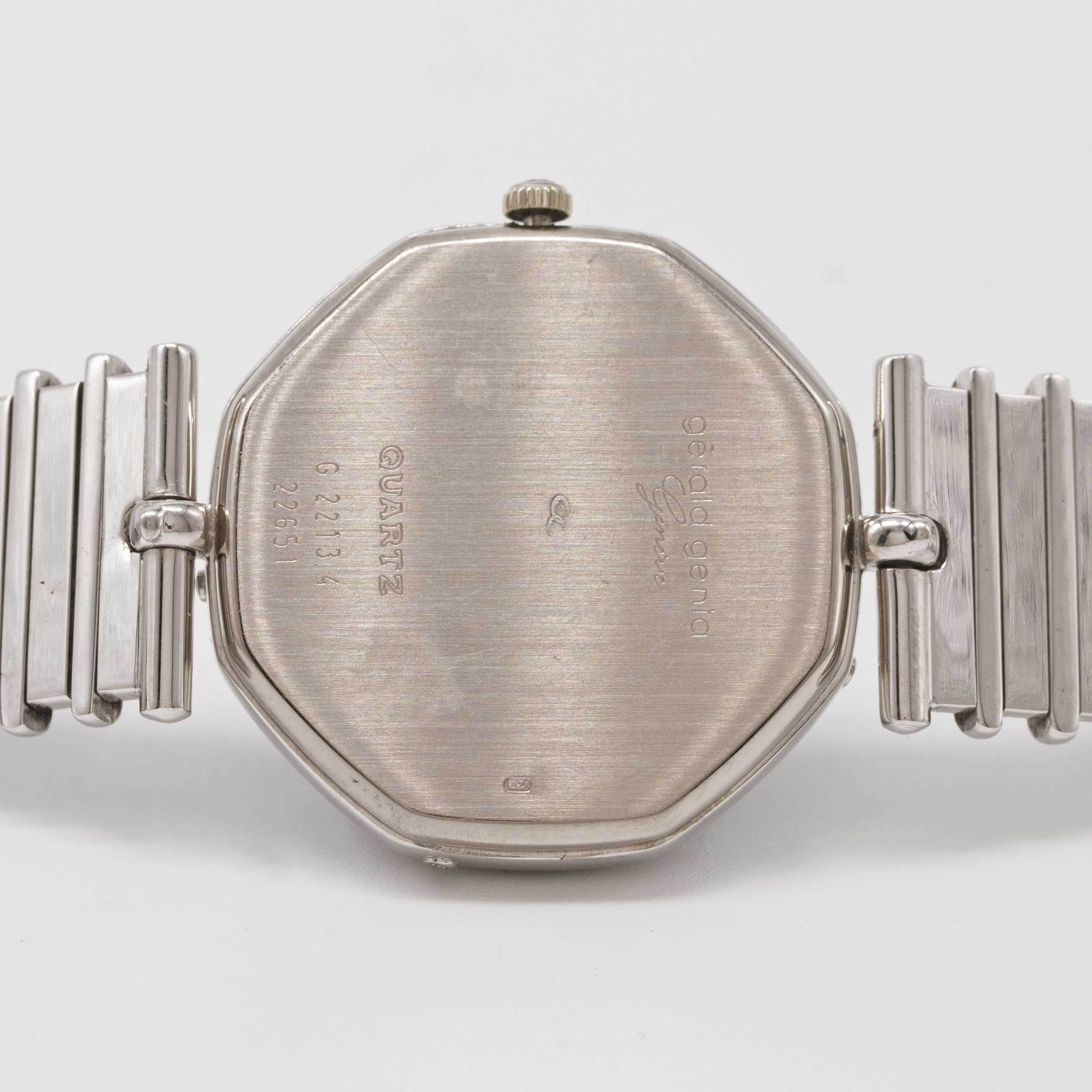 AN 18K SOLID WHITE GOLD & DIAMOND GERALD GENTA TRIPLE CALENDAR MOONPHASE BRACELET WATCH CIRCA - Image 7 of 10