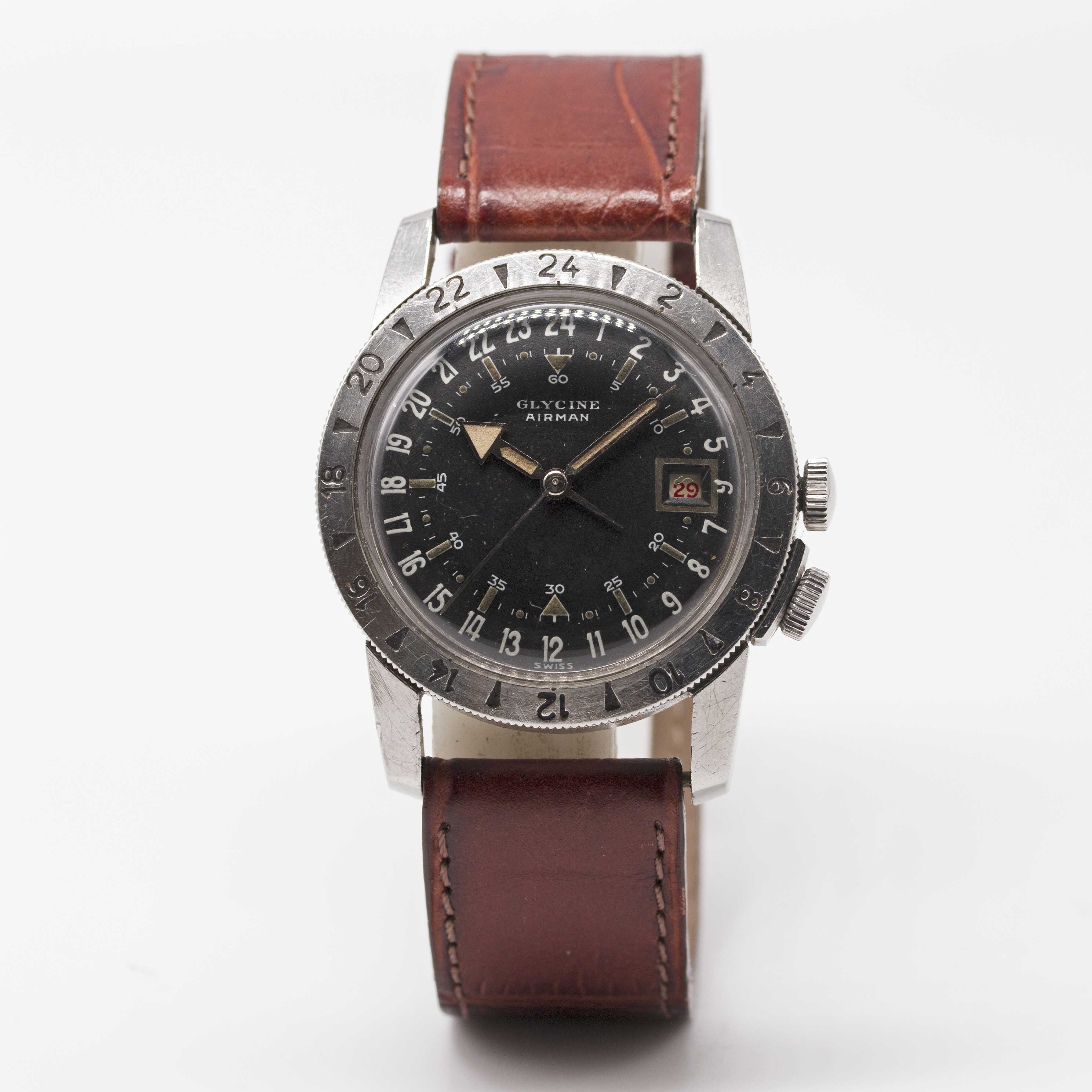 A GENTLEMAN'S STAINLESS STEEL GLYCINE AIRMAN PILOTS WRIST WATCH CIRCA 1955 Movement: 23J, automatic, - Image 2 of 9