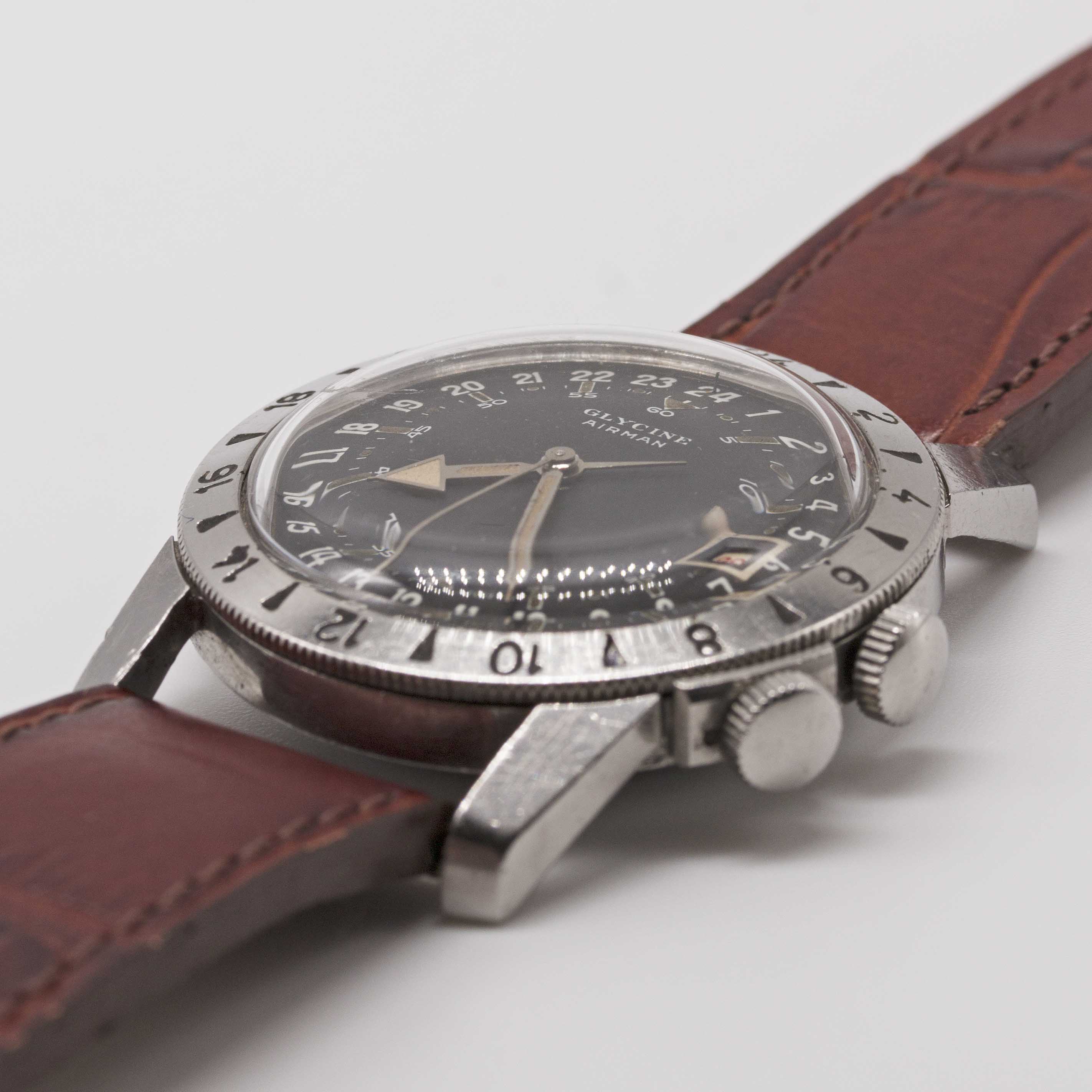 A GENTLEMAN'S STAINLESS STEEL GLYCINE AIRMAN PILOTS WRIST WATCH CIRCA 1955 Movement: 23J, automatic, - Image 3 of 9