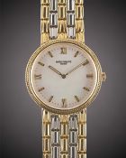 A GENTLEMAN'S SIZE 18K SOLID YELLOW & WHITE GOLD PATEK PHILIPPE CALATRAVA BRACELET WATCH CIRCA