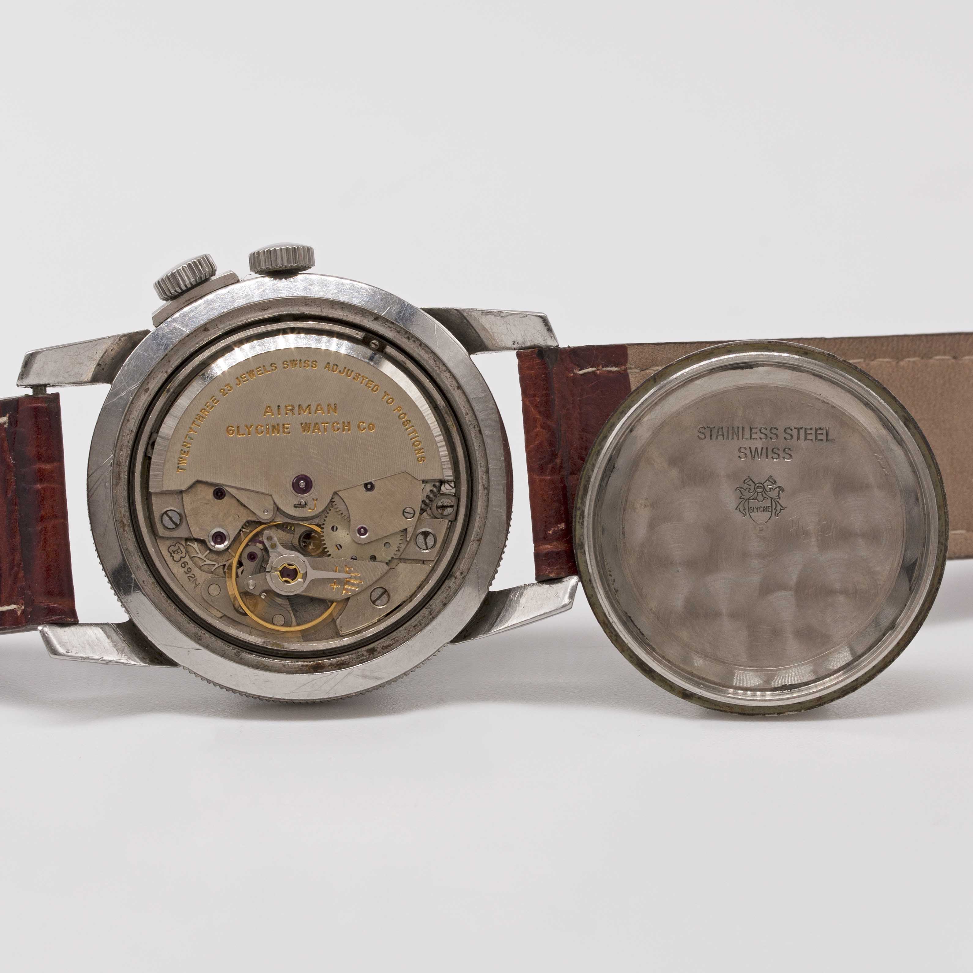 A GENTLEMAN'S STAINLESS STEEL GLYCINE AIRMAN PILOTS WRIST WATCH CIRCA 1955 Movement: 23J, automatic, - Image 7 of 9