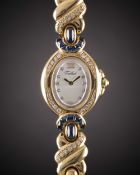 A LADIES 18K SOLID GOLD, DIAMOND & SAPPHIRE TABBAH COPACABANA BRACELET WATCH CIRCA 1990s, WITH