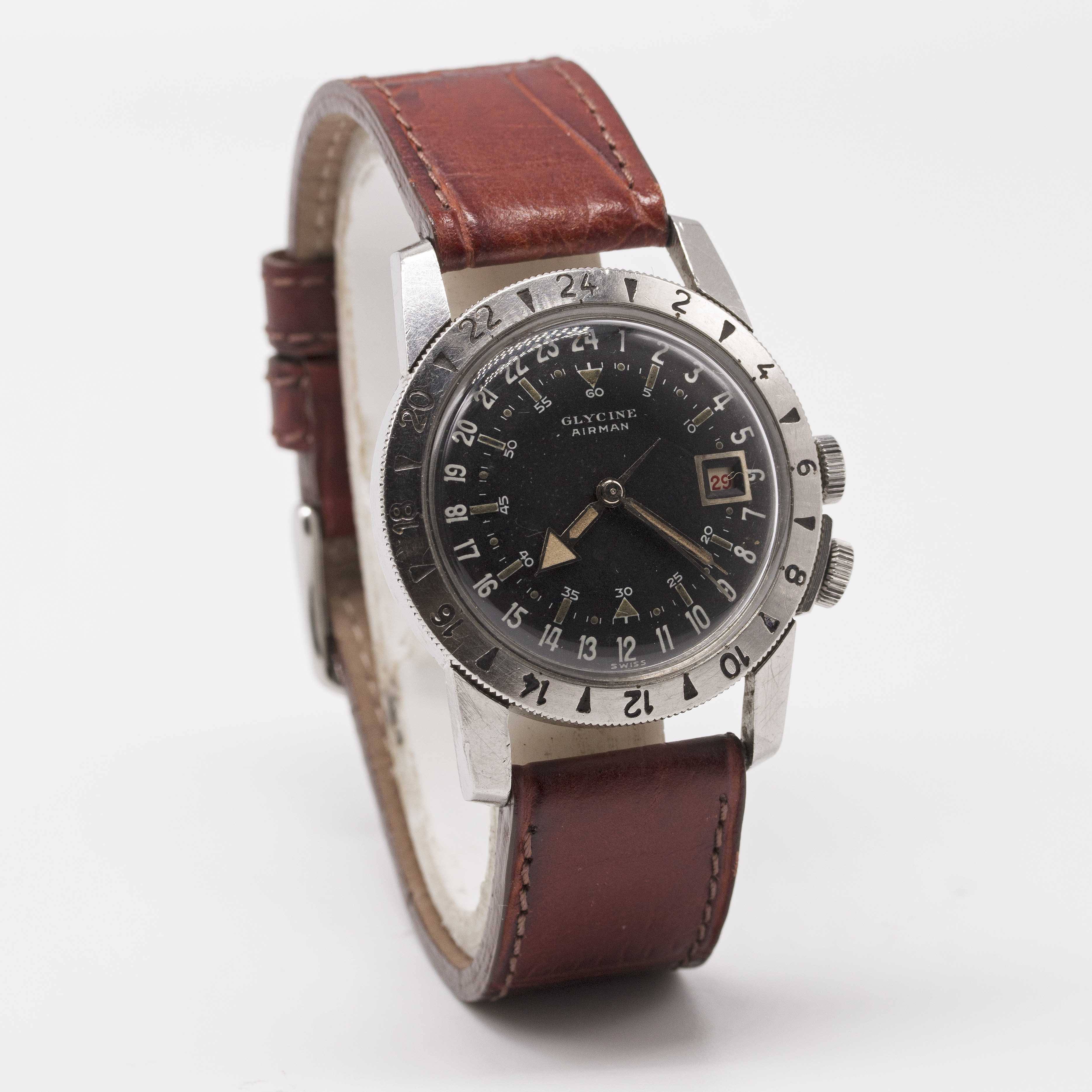 A GENTLEMAN'S STAINLESS STEEL GLYCINE AIRMAN PILOTS WRIST WATCH CIRCA 1955 Movement: 23J, automatic, - Image 5 of 9
