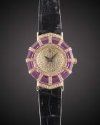 A LADIES 18K SOLID GOLD, DIAMOND & PINK CRYSTAL CORUM PRINCESS LIMELIGHT WRIST WATCH CIRCA 1990s,