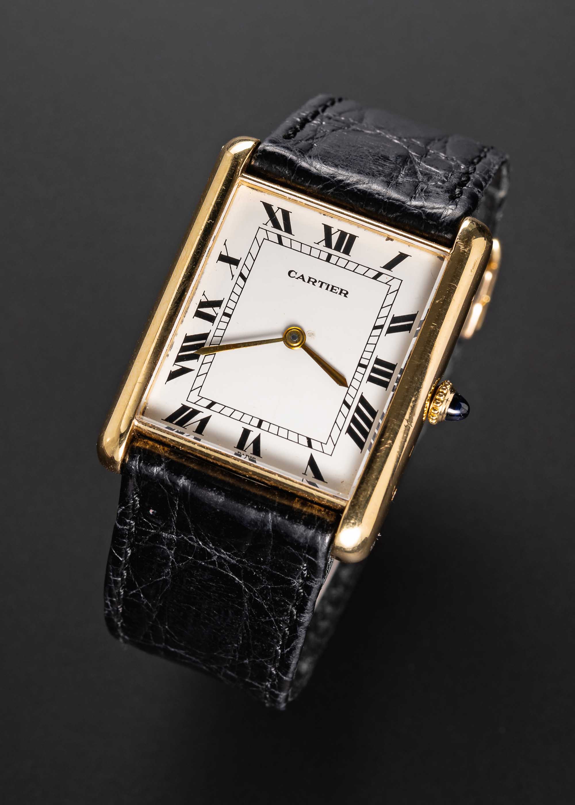 A RARE GENTLEMAN'S LARGE SIZE 18K SOLID GOLD CARTIER TANK "JUMBO" AUTOMATIC WRIST WATCH CIRCA