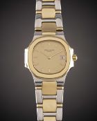 A LADIES STEEL & GOLD PATEK PHILIPPE NAUTILUS BRACELET WATCH CIRCA 1980s, REF. 4700/51 WITH