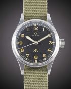 A RARE GENTLEMAN'S STAINLESS STEEL ROYAL RHODESIAN AIR FORCE MILITARY OMEGA PILOTS WRIST WATCH CIRCA