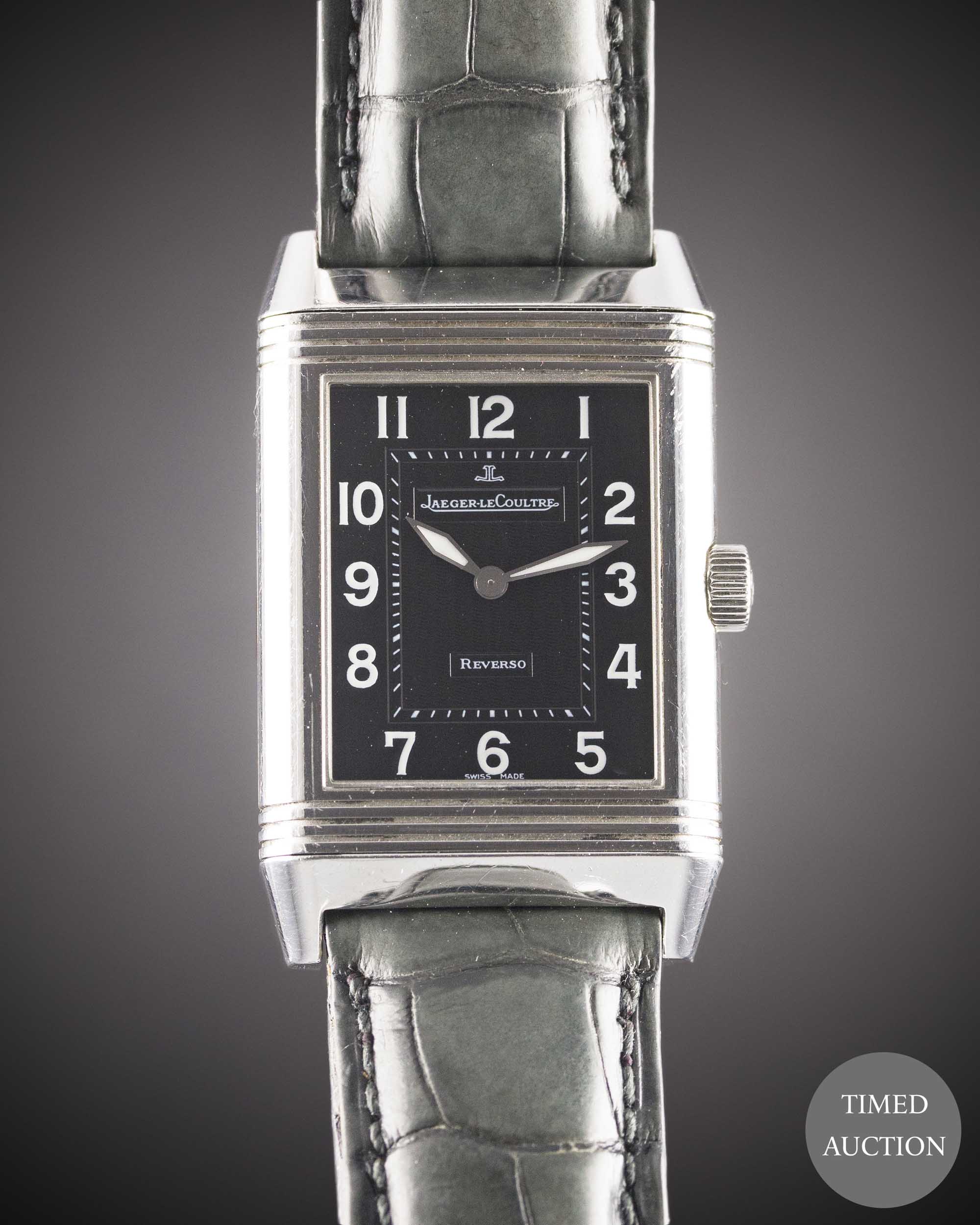 A GENTLEMAN'S STAINLESS STEEL JAEGER LECOULTRE REVERSO GRANE TAILLE WRIST WATCH CIRCA 2000s, REF.
