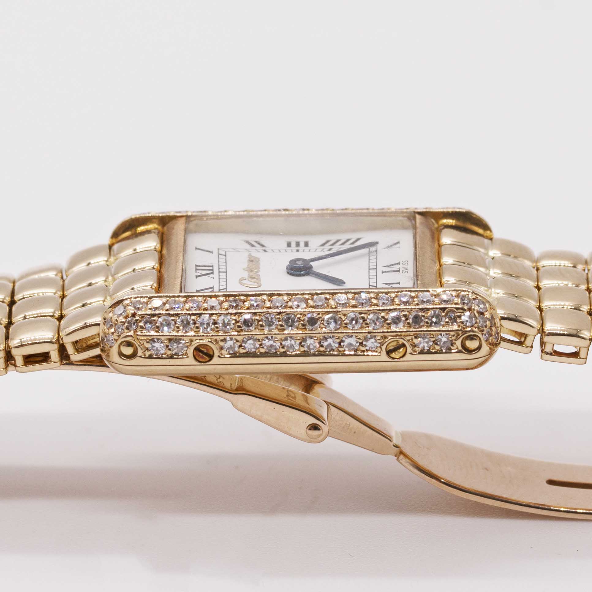 A LADIES 18K SOLID GOLD CARTIER TANK BRACELET WATCH CIRCA 1990s Movement: Quartz, signed Cartier. - Image 8 of 9