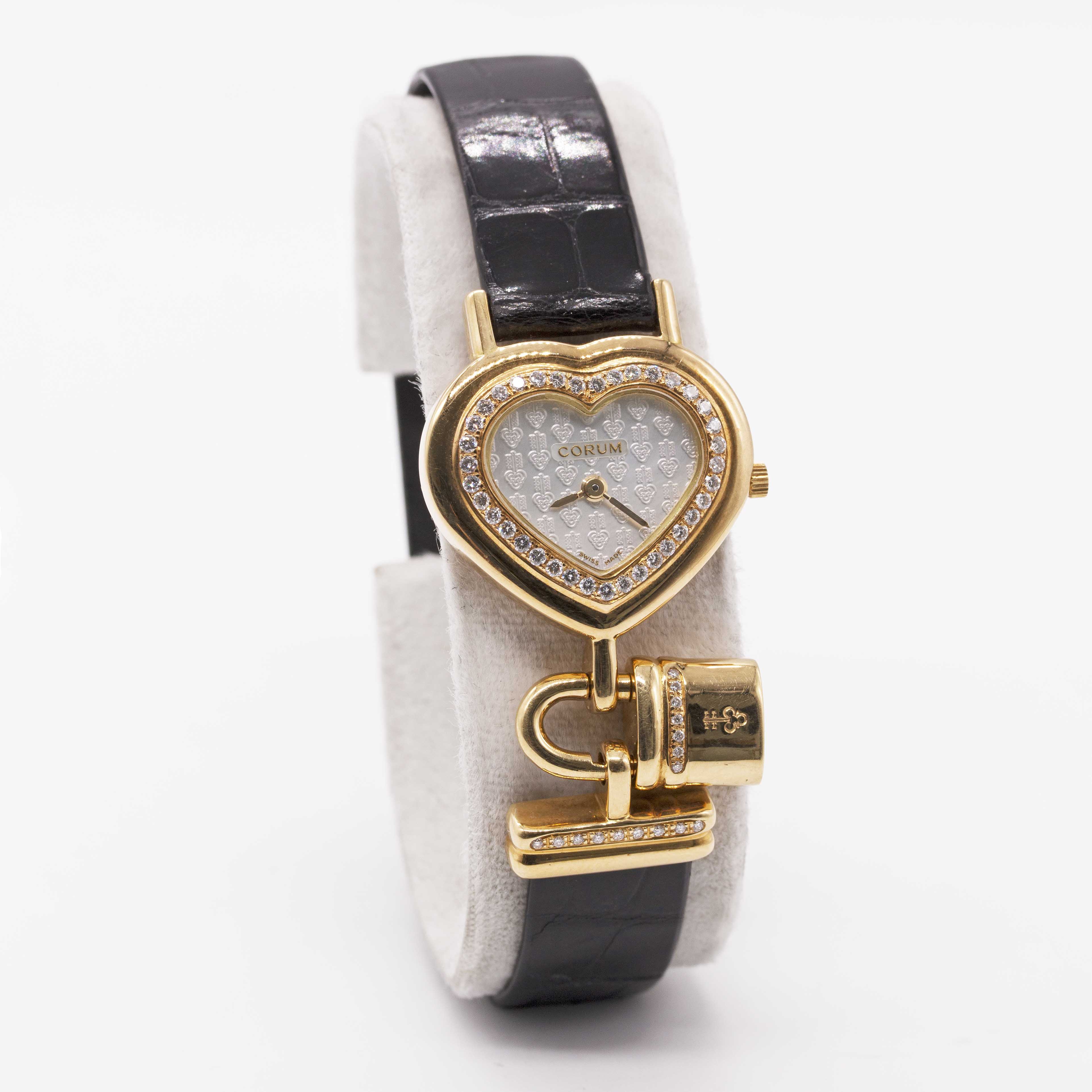 A LADIES 18K SOLID GOLD & DIAMOND CORUM HEART LOCKET WRIST WATCH CIRCA 1990s, REF. 24.181.65 WITH - Image 4 of 8