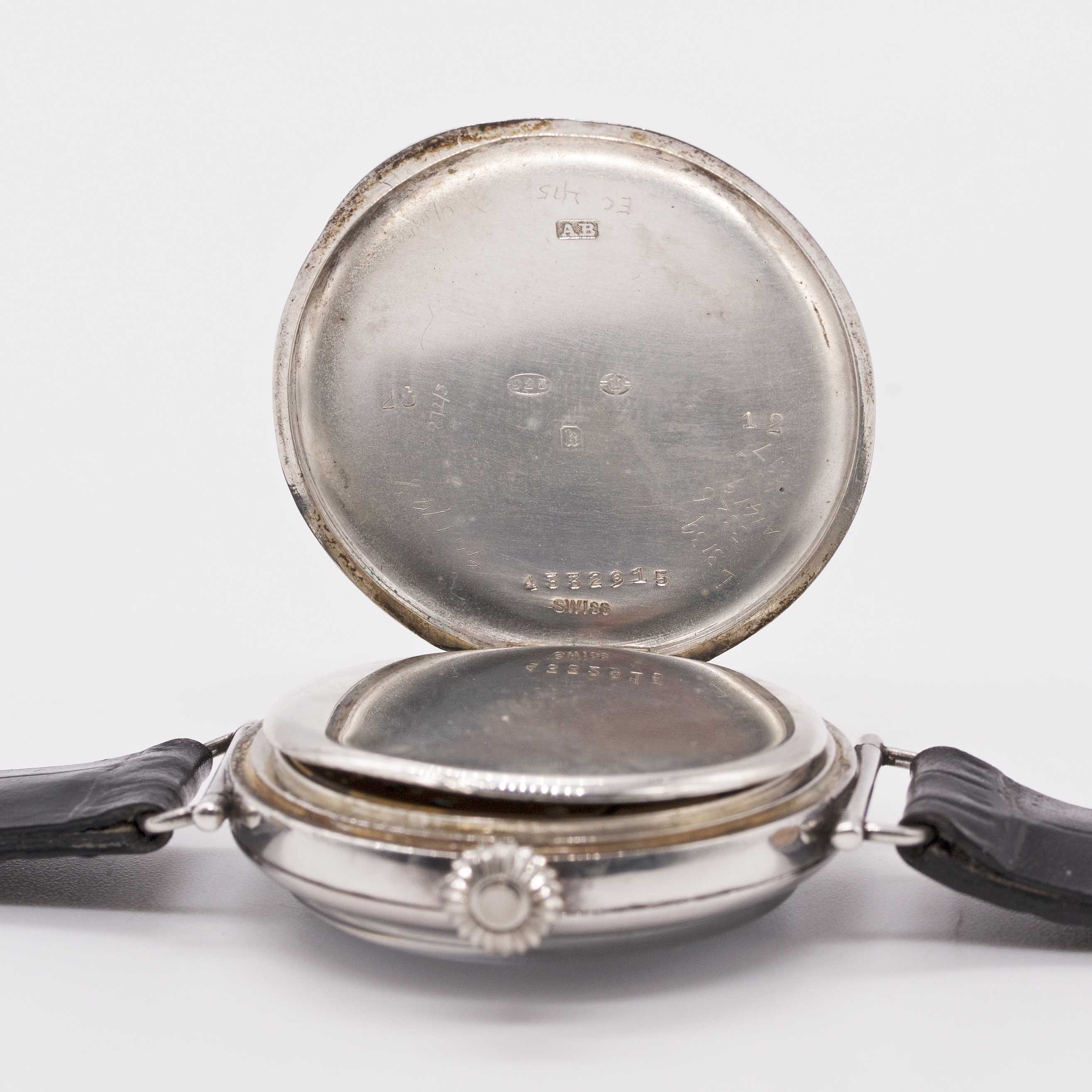 A GENTLEMAN'S SOLID SILVER LONGINES MAPPIN OFFICERS WRIST WATCH CIRCA 1918, ENAMEL DIAL WITH ROMAN - Image 8 of 10