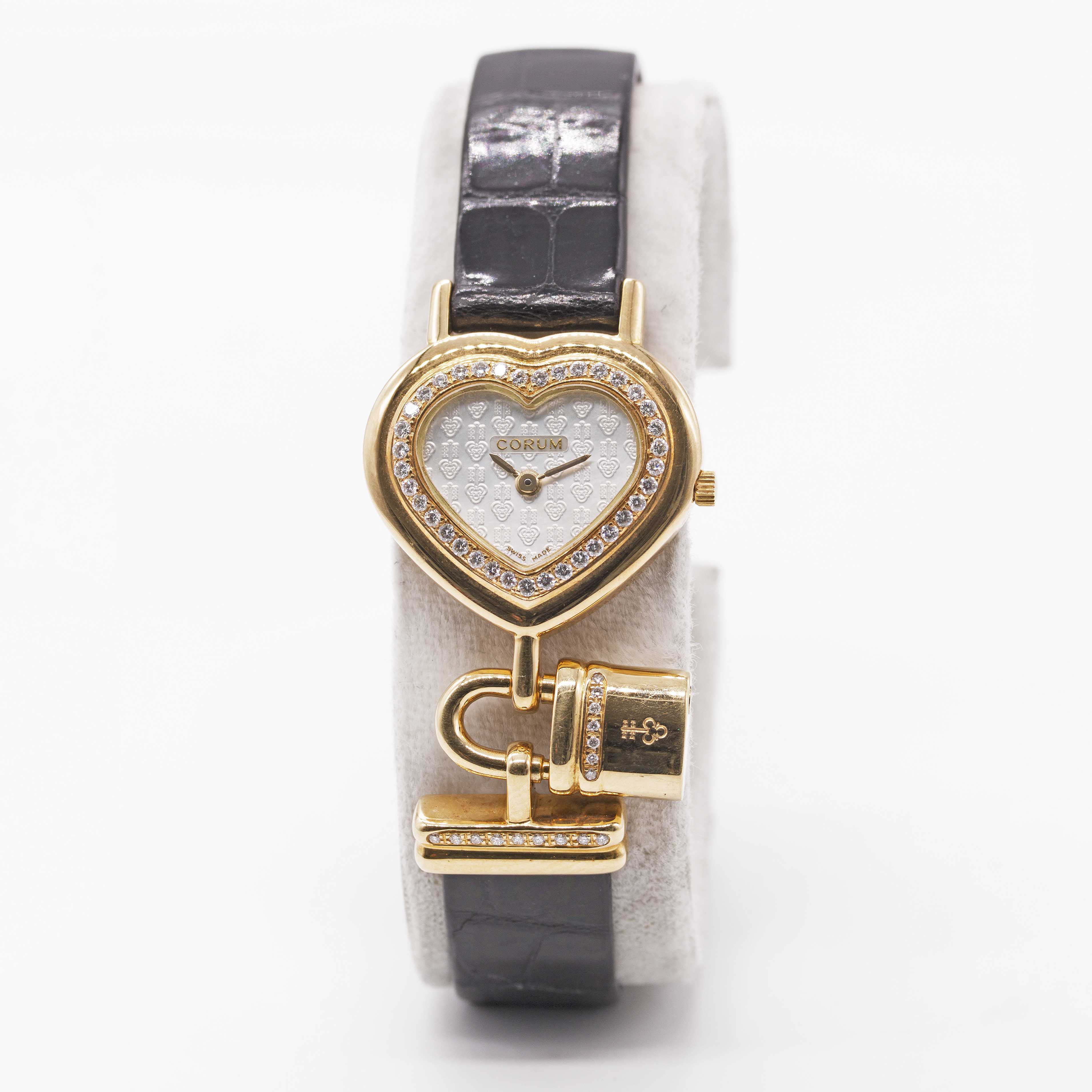 A LADIES 18K SOLID GOLD & DIAMOND CORUM HEART LOCKET WRIST WATCH CIRCA 1990s, REF. 24.181.65 WITH - Image 2 of 8