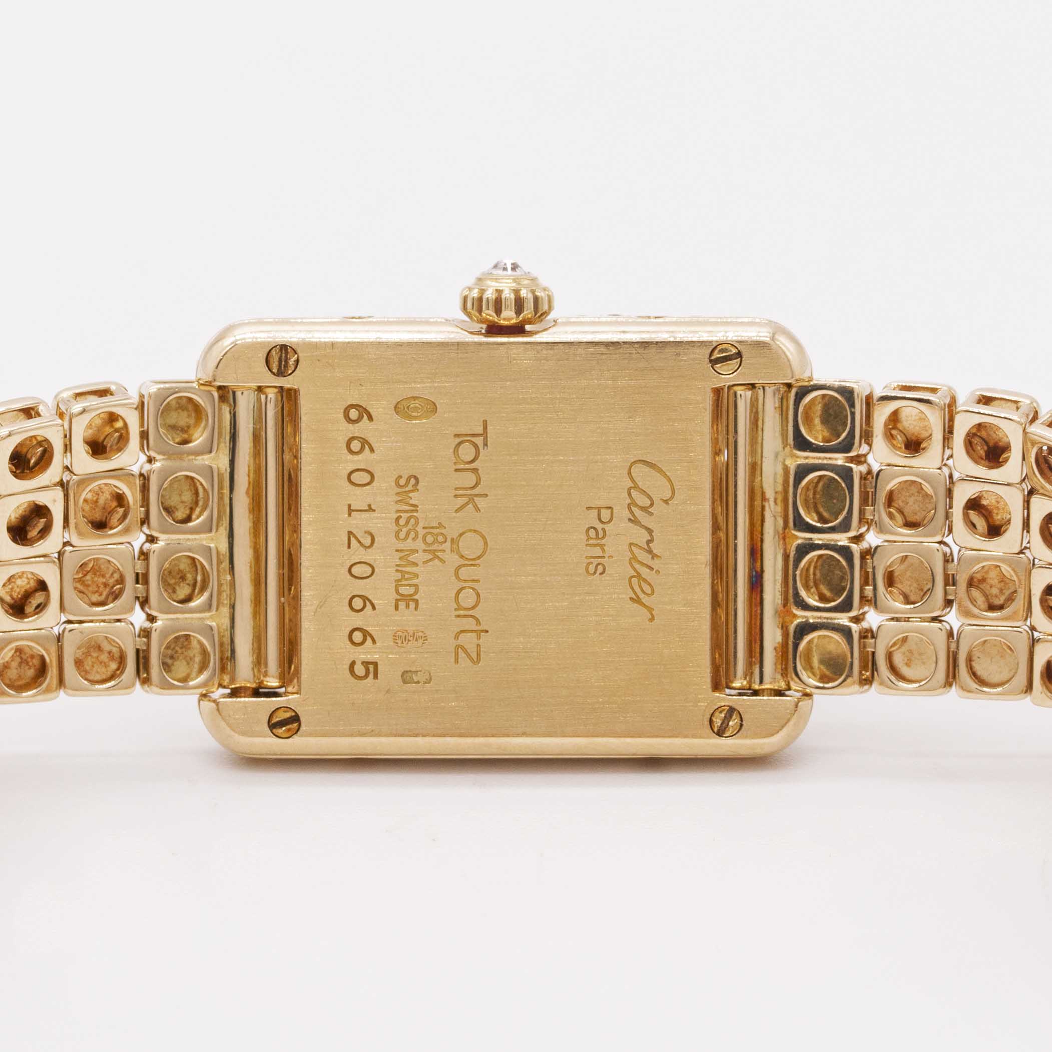A LADIES 18K SOLID GOLD CARTIER TANK BRACELET WATCH CIRCA 1990s Movement: Quartz, signed Cartier. - Image 6 of 9