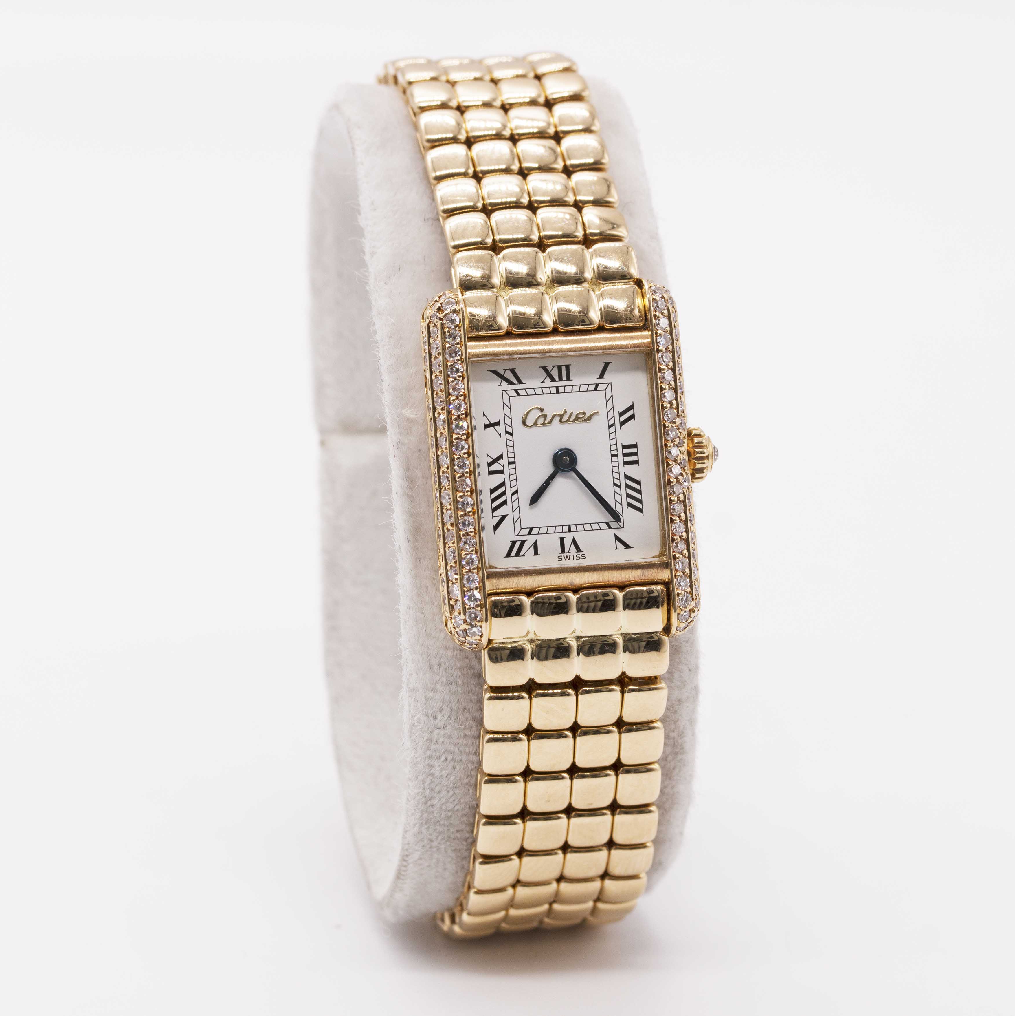 A LADIES 18K SOLID GOLD CARTIER TANK BRACELET WATCH CIRCA 1990s Movement: Quartz, signed Cartier. - Image 4 of 9