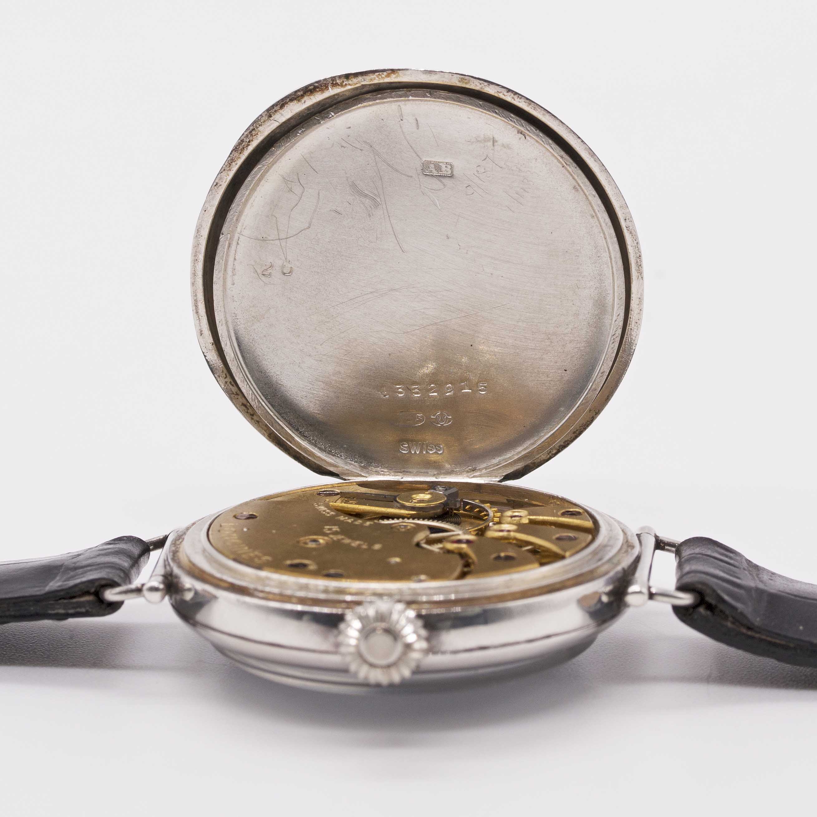 A GENTLEMAN'S SOLID SILVER LONGINES MAPPIN OFFICERS WRIST WATCH CIRCA 1918, ENAMEL DIAL WITH ROMAN - Image 7 of 10