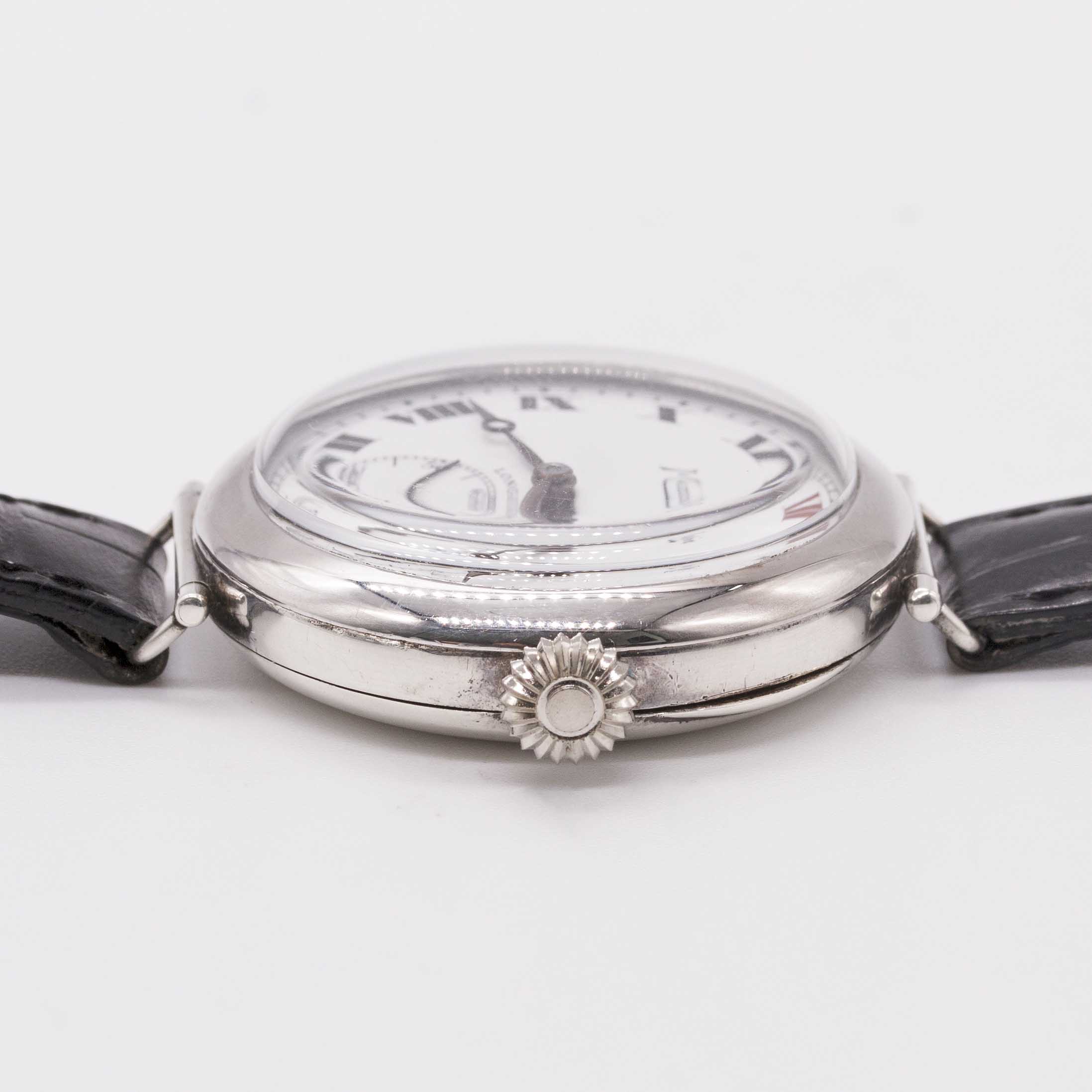 A GENTLEMAN'S SOLID SILVER LONGINES MAPPIN OFFICERS WRIST WATCH CIRCA 1918, ENAMEL DIAL WITH ROMAN - Image 9 of 10