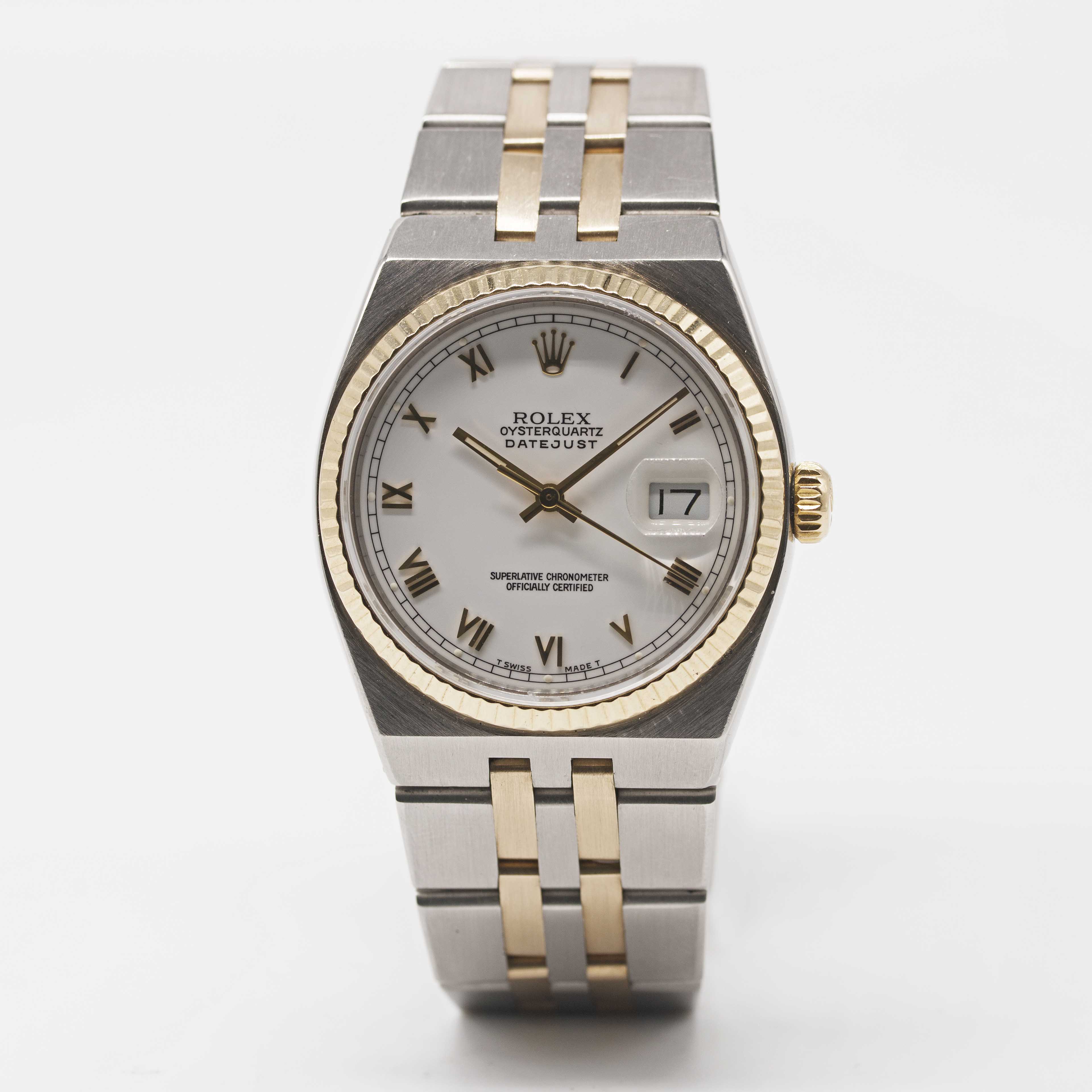 A GENTLEMAN'S STEEL & GOLD ROLEX OYSTERQUARTZ DATEJUST BRACELET WATCH CIRCA 1979, REF. 17013 WITH - Image 2 of 7