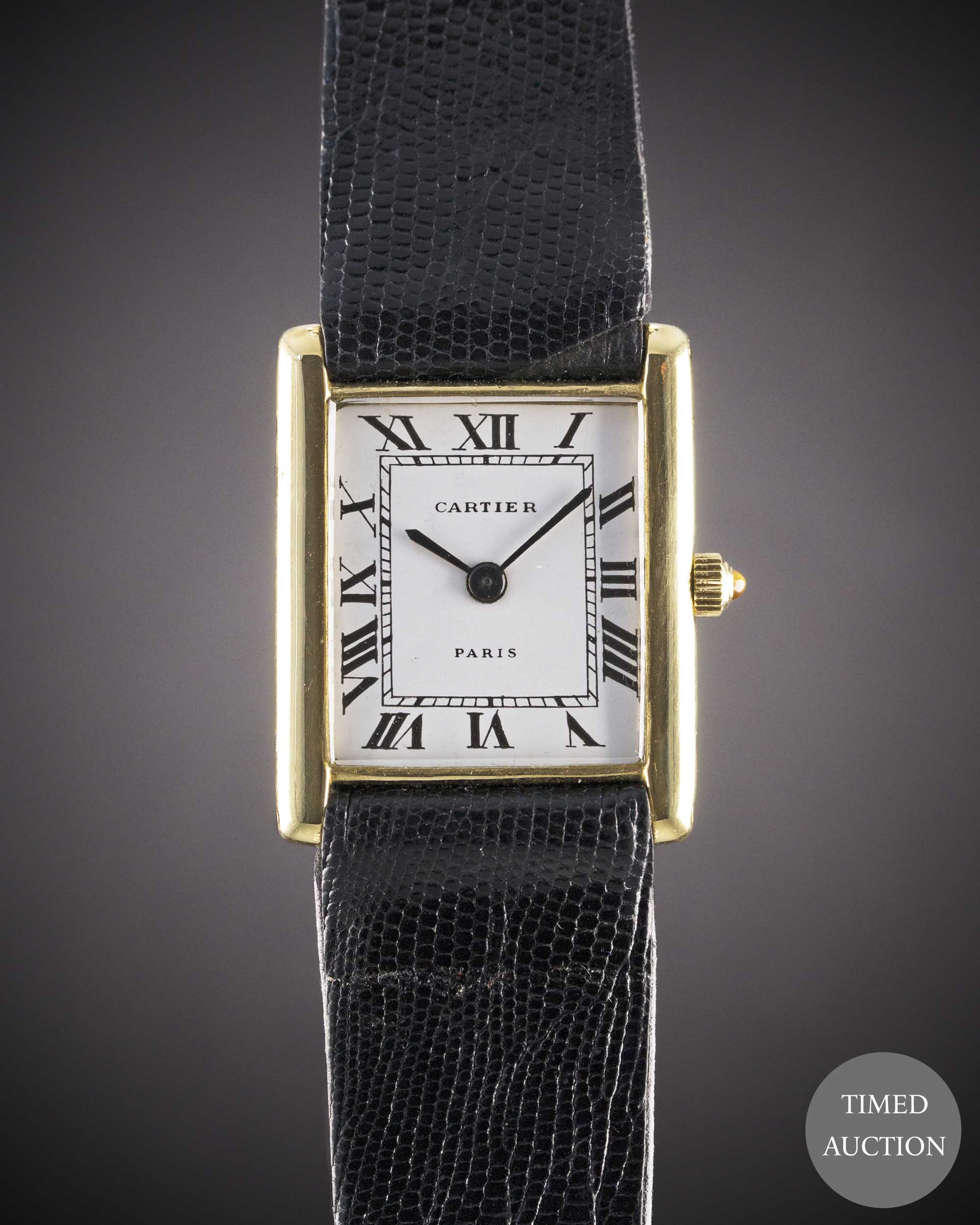 A GENTLEMAN'S SIZE 18K SOLID GOLD CARTIER PARIS TANK WRIST WATCH CIRCA 1980s Movement: 17J, manual