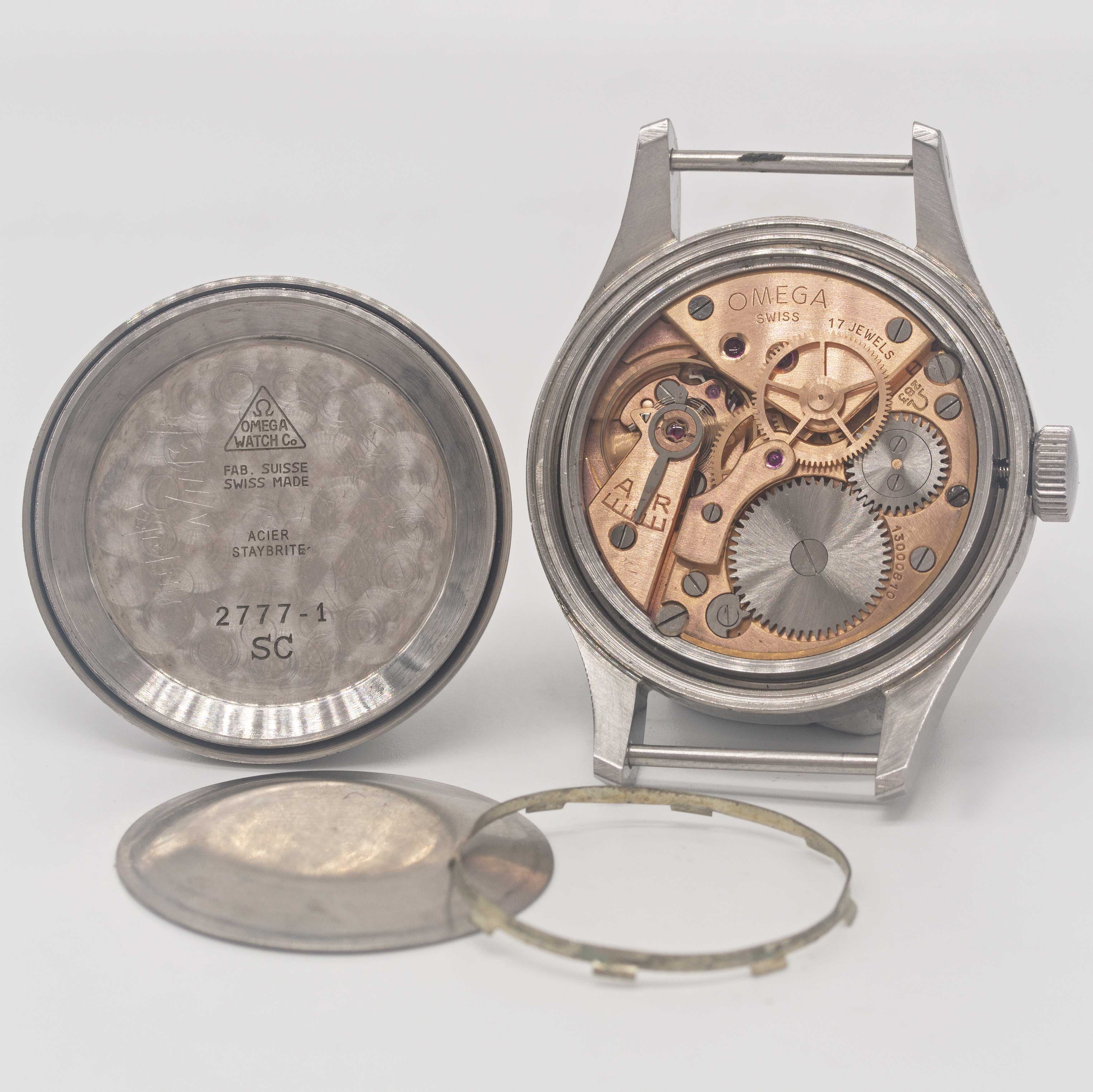 A GENTLEMAN'S STAINLESS STEEL BRITISH MILITARY OMEGA RAF PILOTS WRIST WATCH DATED 1953, REF. 2777- - Image 7 of 9