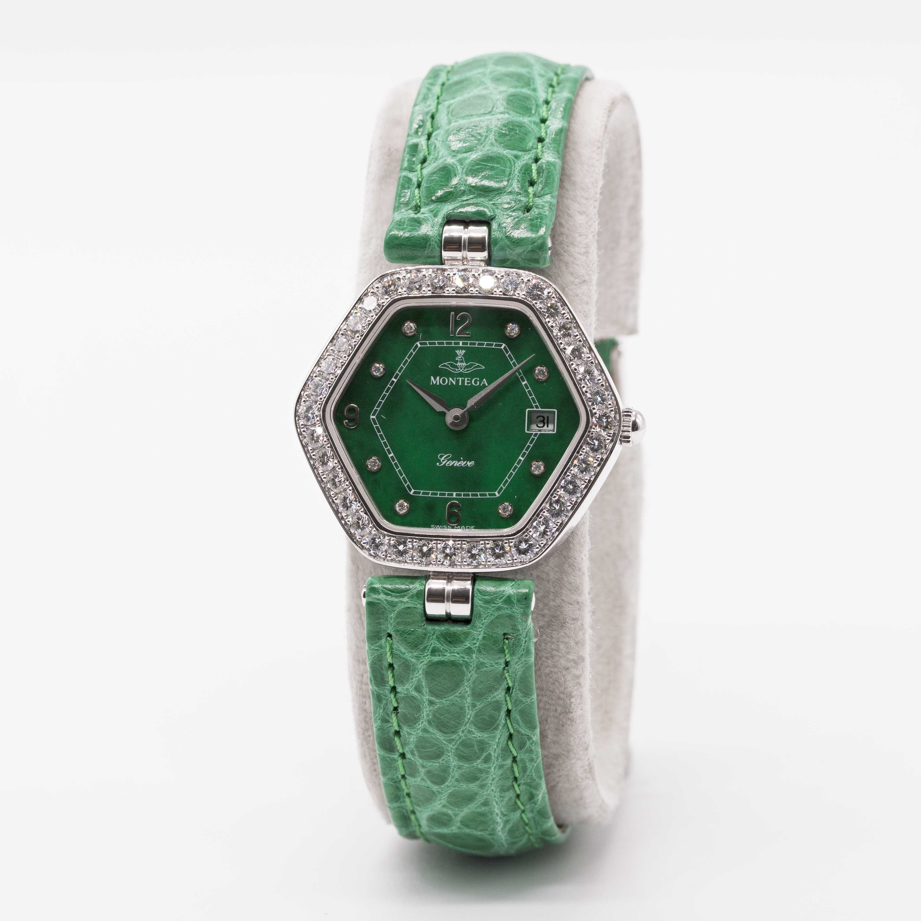 A LADIES 18K SOLID WHITE GOLD & DIAMOND MONTEGA WRIST WATCH CIRCA 1990s, WITH ORIGINAL DIAMOND SET - Image 3 of 8