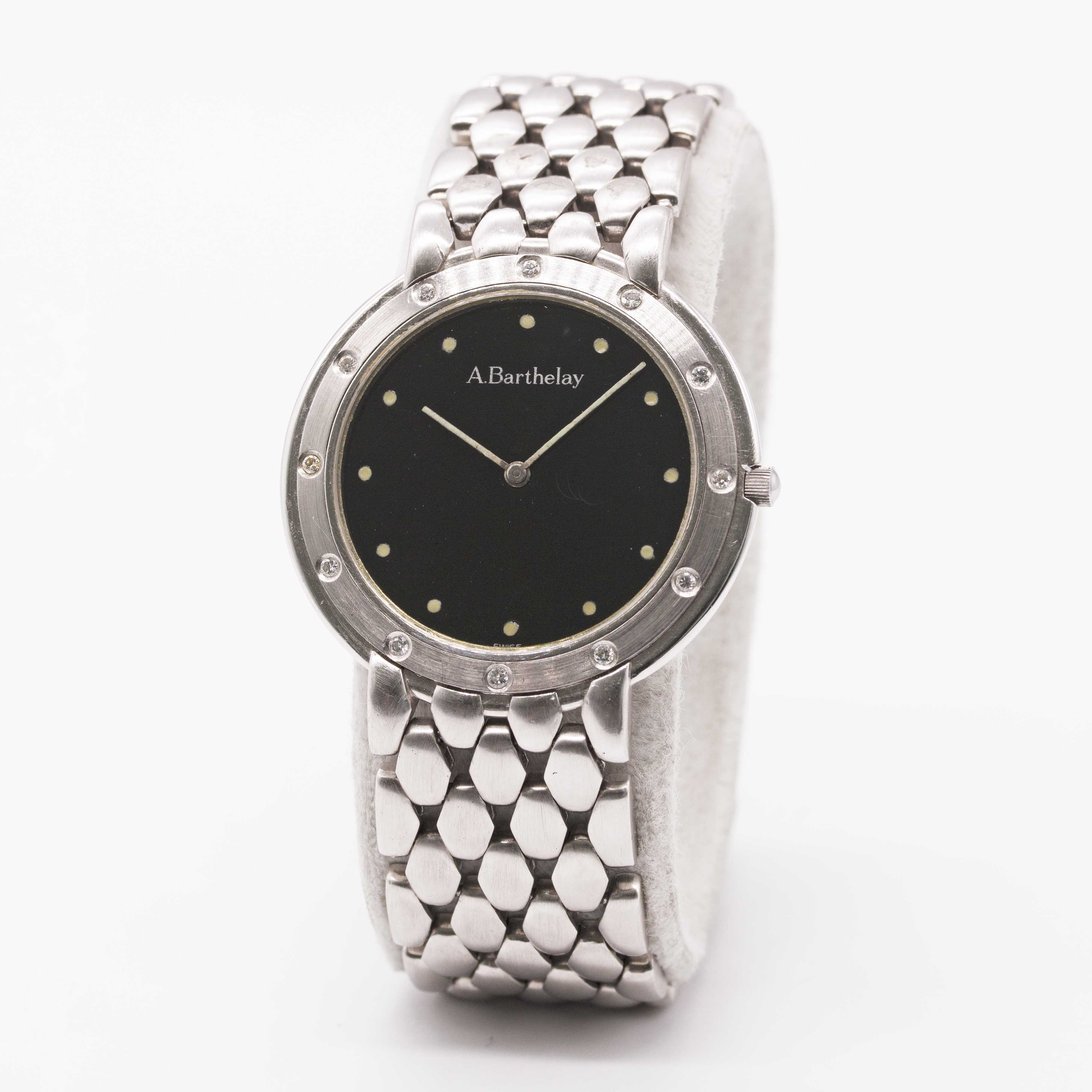A WHITE METAL & DIAMOND A. BARTHELAY BRACELET WATCH CIRCA 1990s Movement: Quartz. Case: Diameter - Image 3 of 9