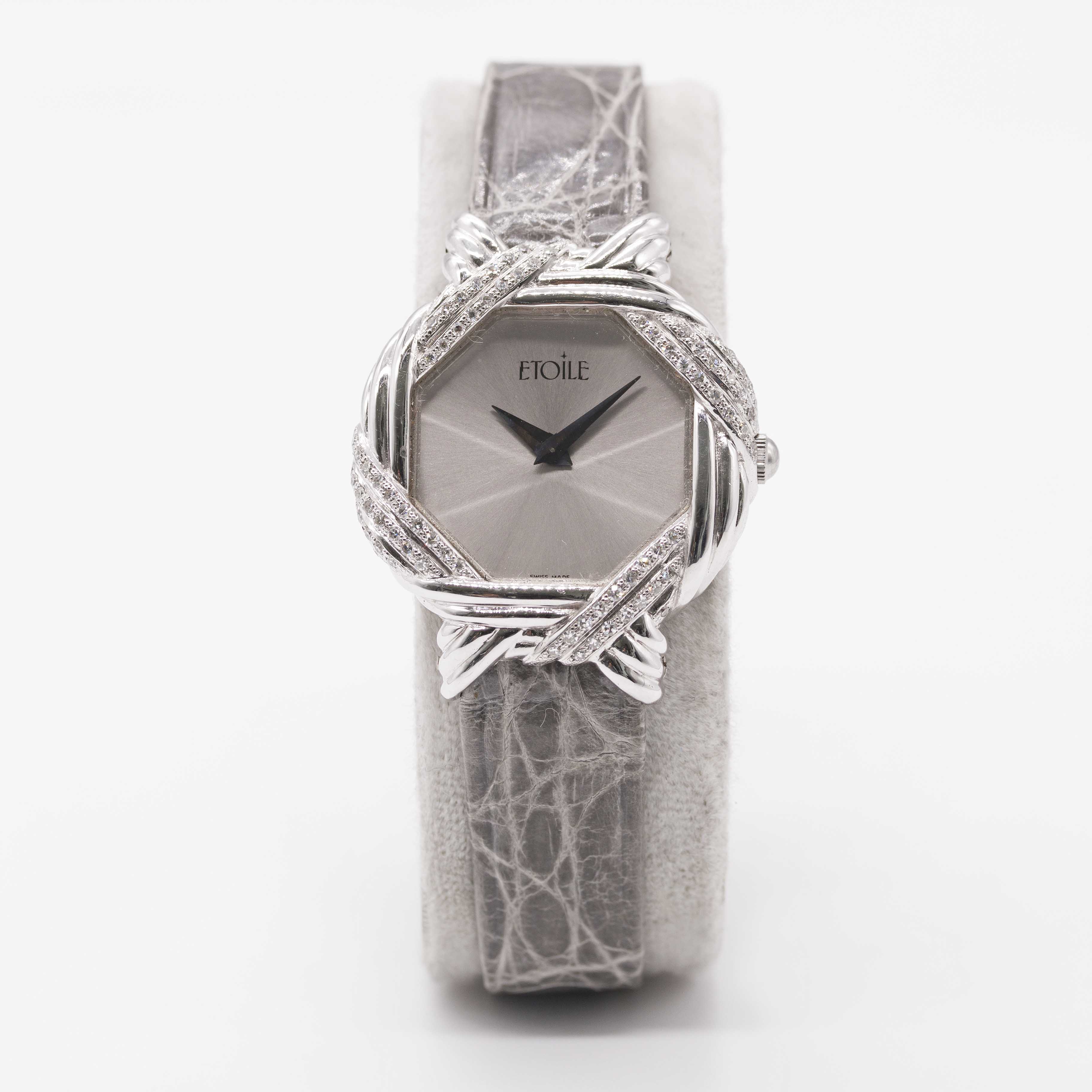 TWO LADIES 18K SOLID WHITE GOLD & DIAMOND WRIST WATCHES BY ETOILE & DELANEAU CIRCA 1990s Movement: - Image 8 of 14