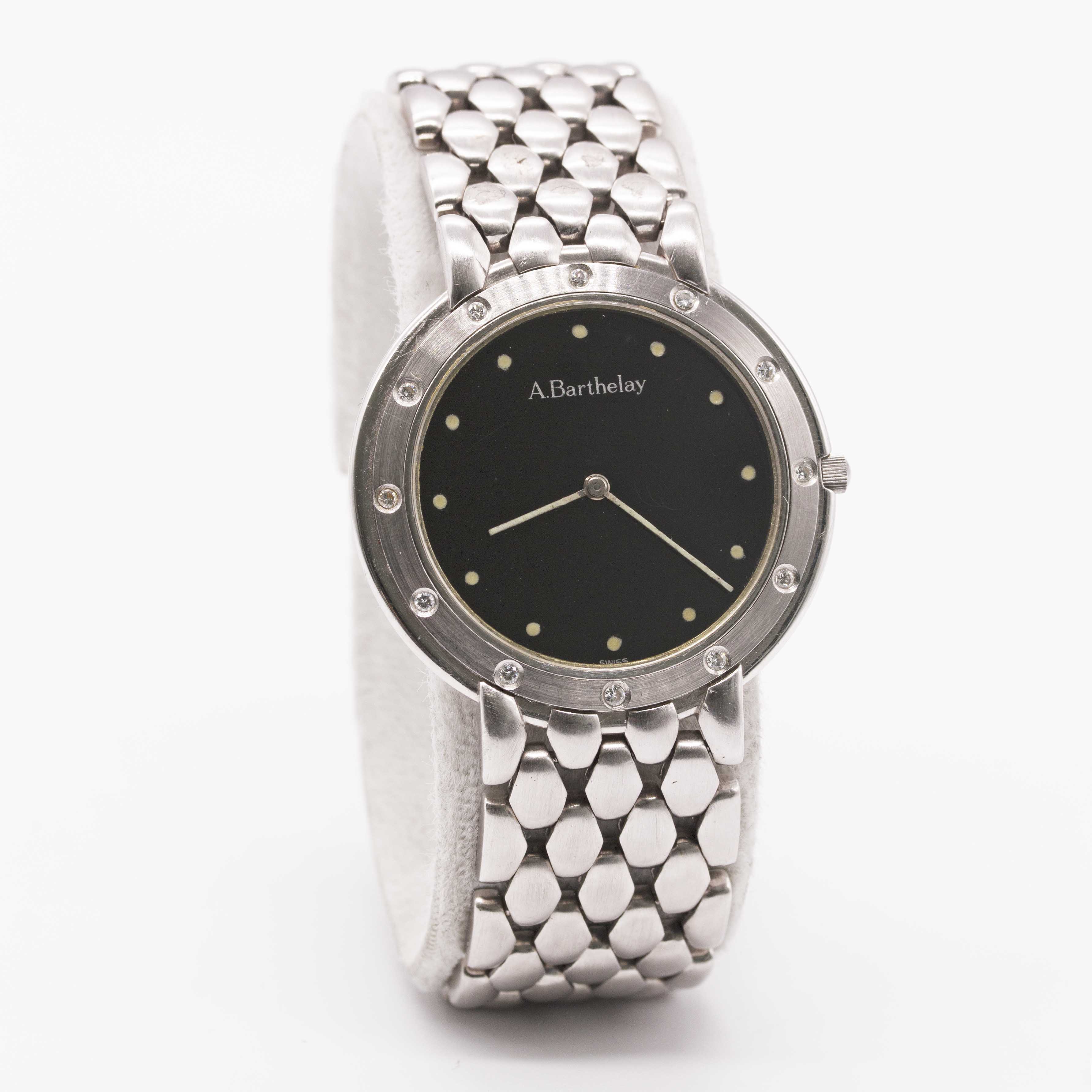 A WHITE METAL & DIAMOND A. BARTHELAY BRACELET WATCH CIRCA 1990s Movement: Quartz. Case: Diameter - Image 4 of 9