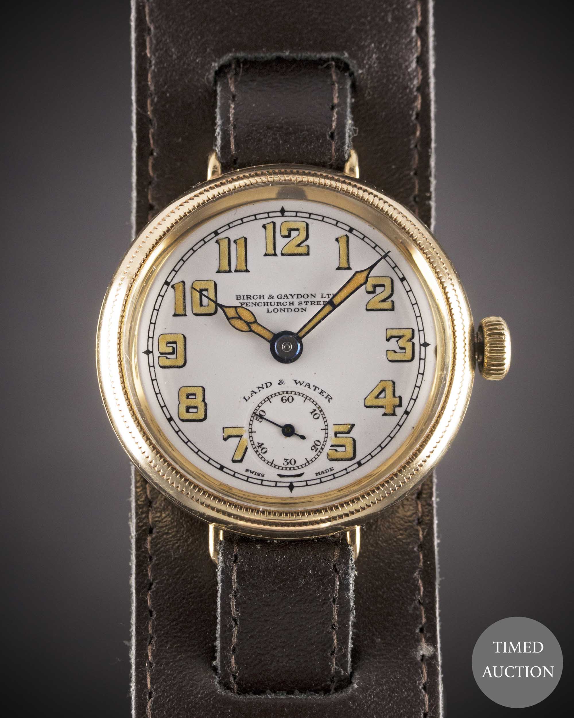 A GENTLEMAN'S 9CT SOLID GOLD ZENITH BIRCH & GAYDON LAND & WATER "OFFICERS" WRIST WATCH CIRCA