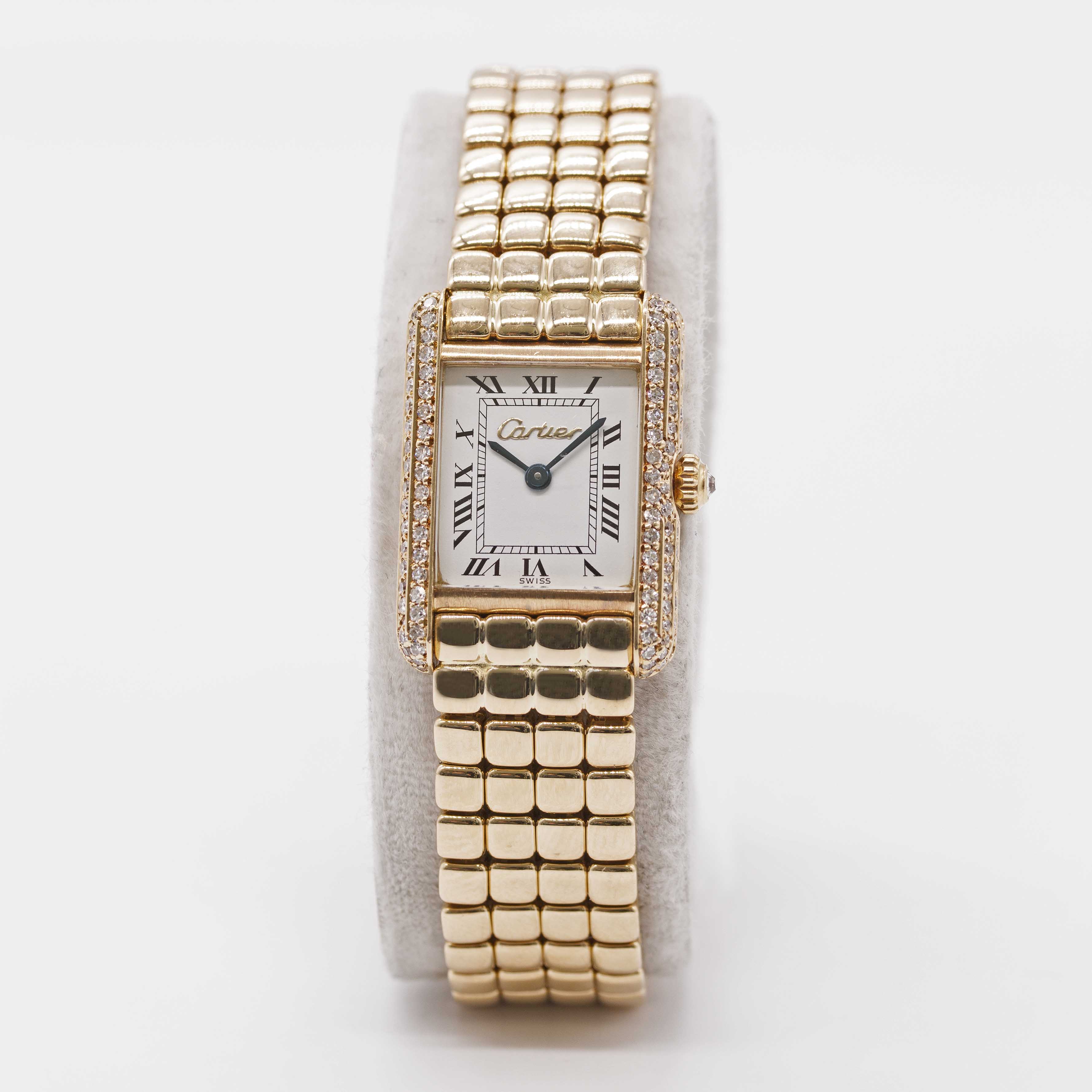 A LADIES 18K SOLID GOLD CARTIER TANK BRACELET WATCH CIRCA 1990s Movement: Quartz, signed Cartier. - Image 2 of 9