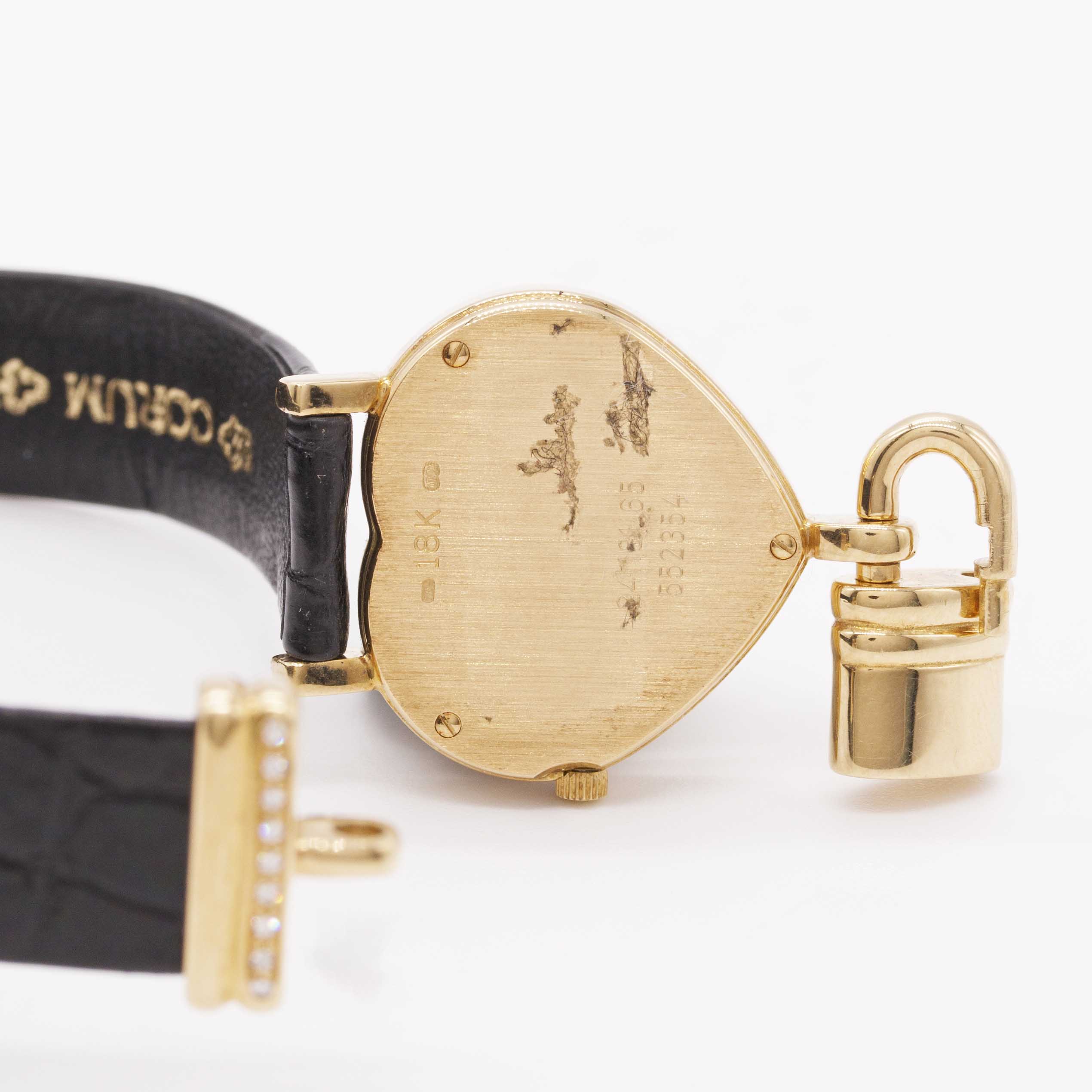 A LADIES 18K SOLID GOLD & DIAMOND CORUM HEART LOCKET WRIST WATCH CIRCA 1990s, REF. 24.181.65 WITH - Image 5 of 8