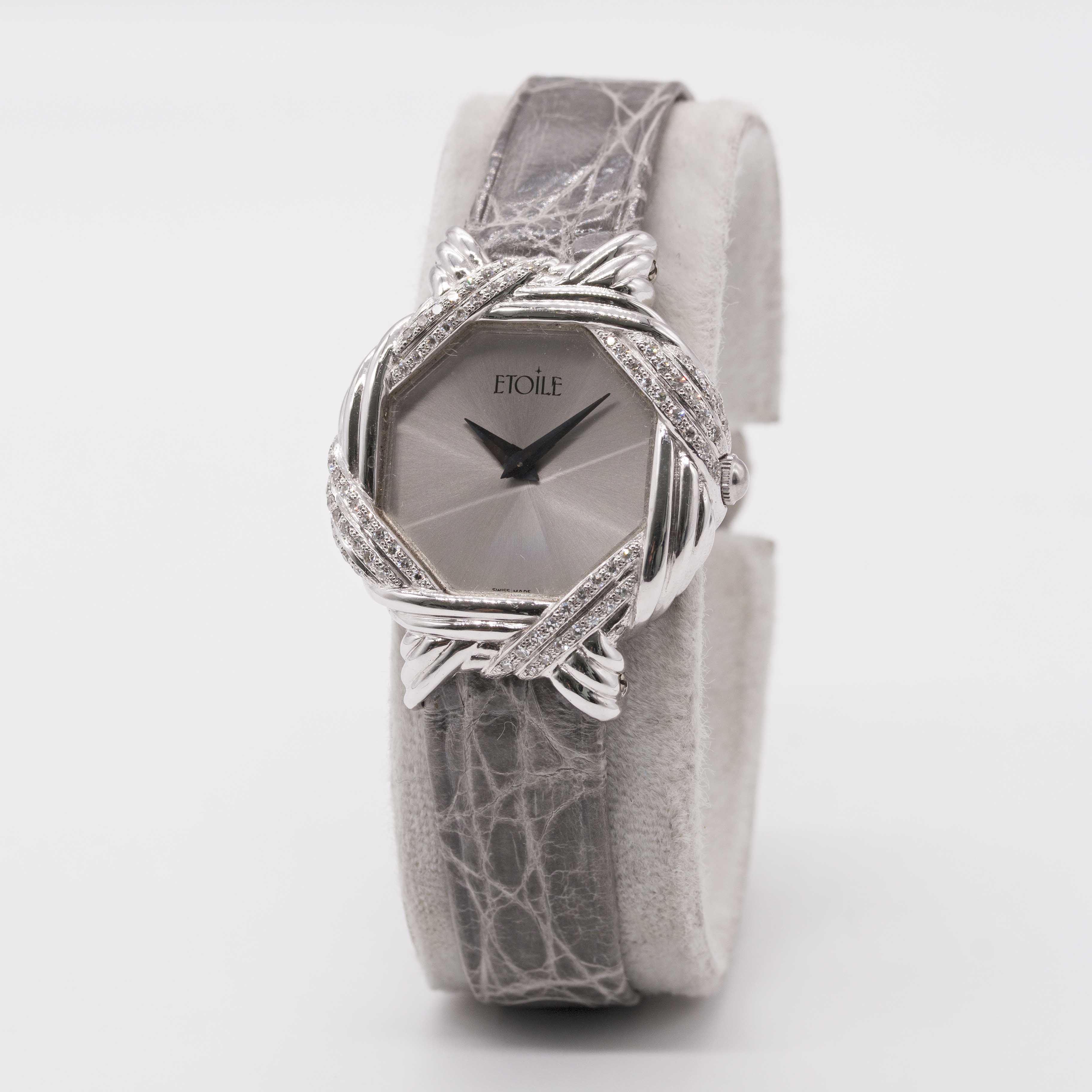 TWO LADIES 18K SOLID WHITE GOLD & DIAMOND WRIST WATCHES BY ETOILE & DELANEAU CIRCA 1990s Movement: - Image 9 of 14