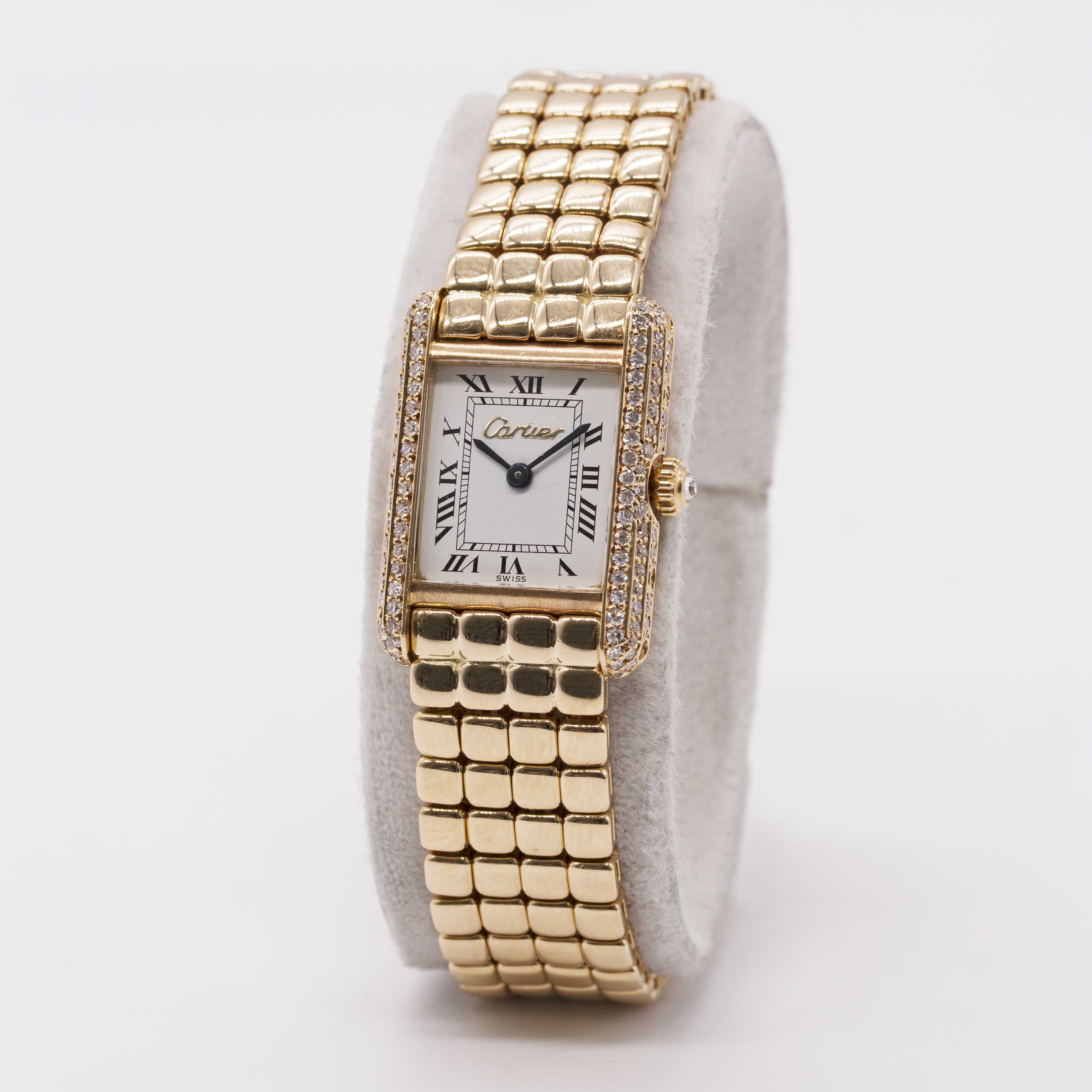 A LADIES 18K SOLID GOLD CARTIER TANK BRACELET WATCH CIRCA 1990s Movement: Quartz, signed Cartier. - Image 3 of 9