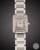 A LADIES 18K SOLID WHITE GOLD & DIAMOND CARTIER TANK FRANCAISE BRACELET WATCH CIRCA 2005, REF.