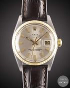 A GENTLEMAN'S STEEL & GOLD ROLEX OYSTER PERPETUAL DATE WRIST WATCH CIRCA 1980, REF. 1505 Movement: