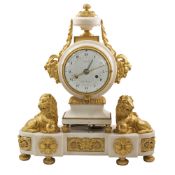 A RARE LOUIS XVI ORMOLU & WHITE MARBLE STRIKING MANTEL CLOCK WITH CALENDAR DIAL BY LEPINE, NO.