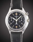 A GENTLEMAN'S STAINLESS STEEL BRITISH MILITARY LEMANIA SINGLE BUTTON ROYAL NAVY CHRONOGRAPH WRIST