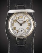 A GENTLEMAN'S SOLID SILVER ROLEX FULL HUNTER OFFICERS TRENCH WRIST WATCH CIRCA 1916, WHITE ENAMEL