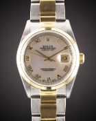 A GENTLEMAN'S SIZE STEEL & GOLD ROLEX OYSTER PERPETUAL DATEJUST BRACELET WATCH CIRCA 2001, REF.