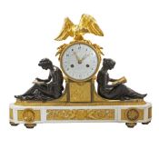 A RARE LOUIS XVI ORMOLU, BRONZE & WHITE MARBLE STRIKING MANTEL CLOCK WITH CALENDAR DIAL  CIRCA EARLY