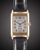 A GENTLEMAN'S 18K SOLID ROSE GOLD JAEGER LECOULTRE REVERSO DUOFACE NIGHT & DAY WRIST WATCH CIRCA