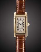A LADIES 18K YELLOW GOLD GOLD CARTIER TANK AMERICAINE WRIST WATCH CIRCA 2005, REF. 2482 Movement: