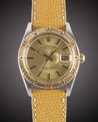 A GENTLEMAN'S STEEL & GOLD ROLEX OYSTER PERPETUAL DATEJUST TURNOGRAPH WRIST WATCH CIRCA 1977, REF.