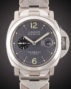 A GENTLEMAN'S TITANIUM & STAINLESS STEEL PANERAI LUMINOR MARINA BRACELET WATCH DATED 2003, REF.