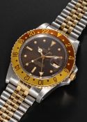 A GENTLEMAN'S STEEL & GOLD ROLEX OYSTER PERPETUAL GMT MASTER 
